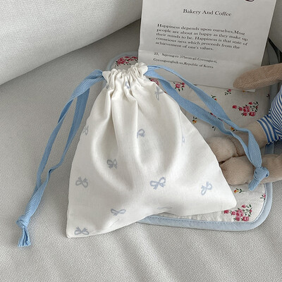 Geantă de depozitare cu șnur pentru îngrijirea pielii, cu imprimeu cu fundiță roz, drăguț