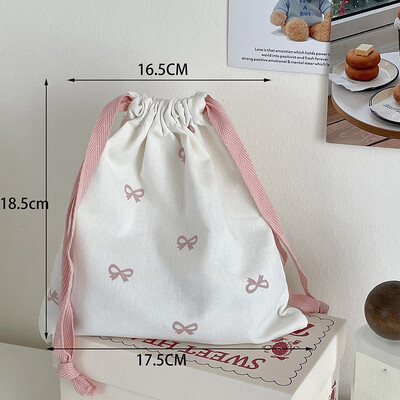 Geantă de depozitare cu șnur pentru îngrijirea pielii, cu imprimeu cu fundiță roz, drăguț