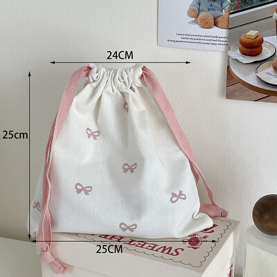 Geantă de depozitare cu șnur pentru îngrijirea pielii, cu imprimeu cu fundiță roz, drăguț