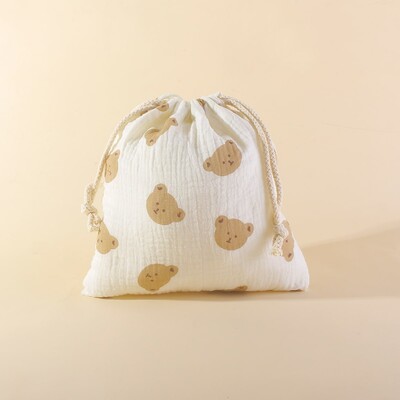 Buzunar pentru agățat pentru cărucior din muselină de bumbac Husă pentru prosoape pentru bebeluși Geantă de depozitare pentru scutece cu șnur pentru bebeluși