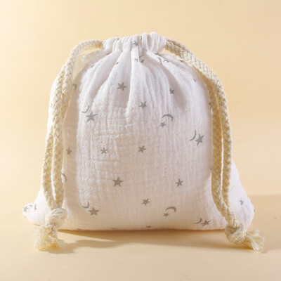 Buzunar pentru agățat pentru cărucior din muselină de bumbac Husă pentru prosoape pentru bebeluși Geantă de depozitare pentru scutece cu șnur pentru bebeluși