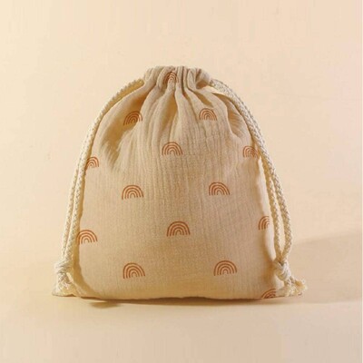 Buzunar pentru agățat pentru cărucior din muselină de bumbac Husă pentru prosoape pentru bebeluși Geantă de depozitare pentru scutece cu șnur pentru bebeluși