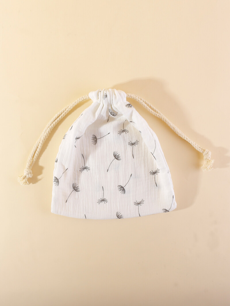 Buzunar pentru agățat pentru cărucior din muselină de bumbac Husă pentru prosoape pentru bebeluși Geantă de depozitare pentru scutece cu șnur pentru bebeluși