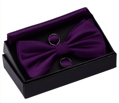 GUSLESON Muške svilene podesive dugmad za manžete s džepnim kvadratom Set leptir mašna Set vodootpornih jednobojnih rupčića s leptir mašnama s kutijom