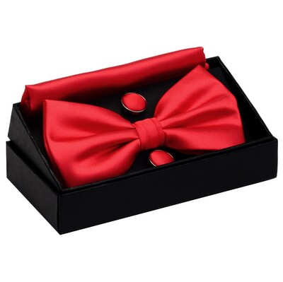 GUSLESON Muške svilene podesive dugmad za manžete s džepnim kvadratom Set leptir mašna Set vodootpornih jednobojnih rupčića s leptir mašnama s kutijom