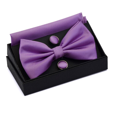 GUSLESON Muške svilene podesive dugmad za manžete s džepnim kvadratom Set leptir mašna Set vodootpornih jednobojnih rupčića s leptir mašnama s kutijom