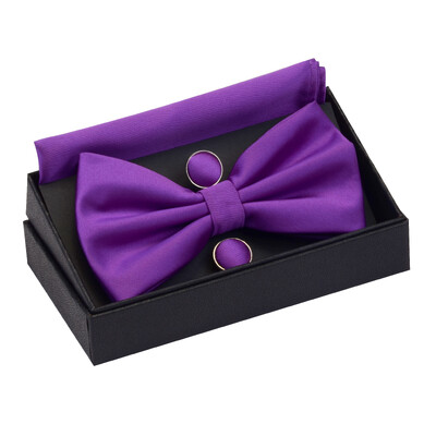 GUSLESON Muške svilene podesive dugmad za manžete s džepnim kvadratom Set leptir mašna Set vodootpornih jednobojnih rupčića s leptir mašnama s kutijom