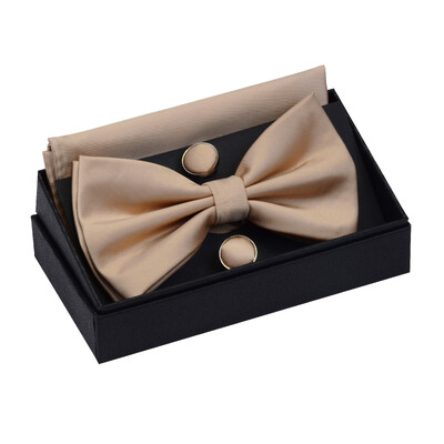 GUSLESON Muške svilene podesive dugmad za manžete s džepnim kvadratom Set leptir mašna Set vodootpornih jednobojnih rupčića s leptir mašnama s kutijom