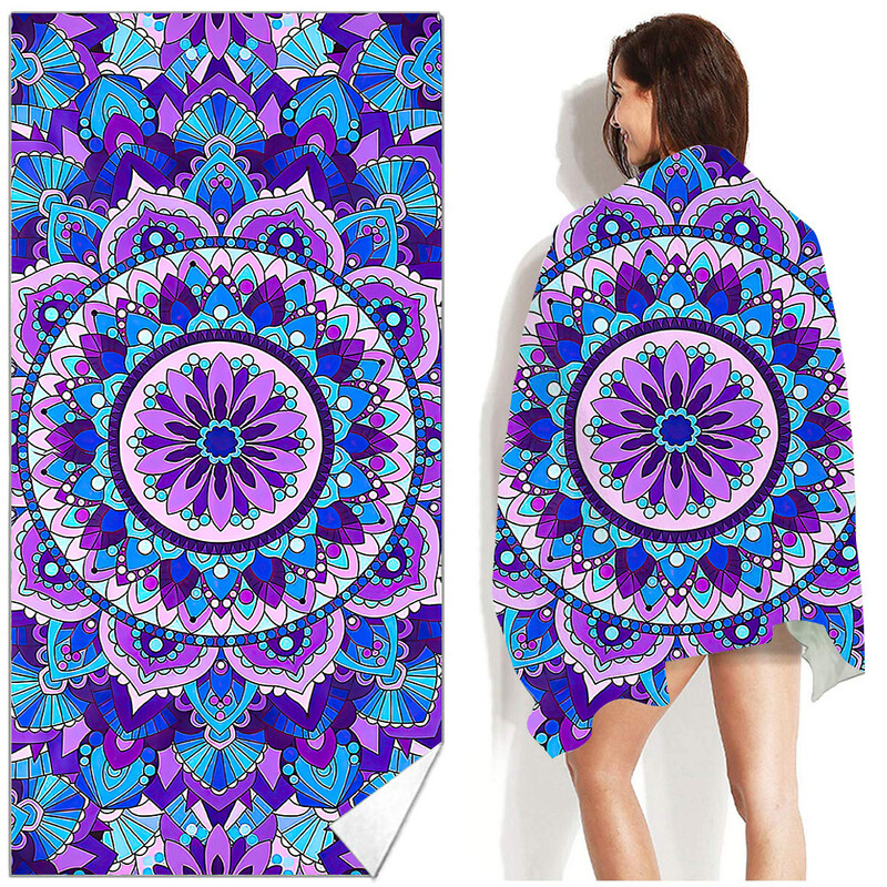 Mikropluošto paplūdimio rankšluostis, sugeriantis vonios rankšluostis, didelis Greitai džiūstantis kremas nuo saulės, skirtas suaugusiems Kelionių baseinas Purpurinių gėlių raštas