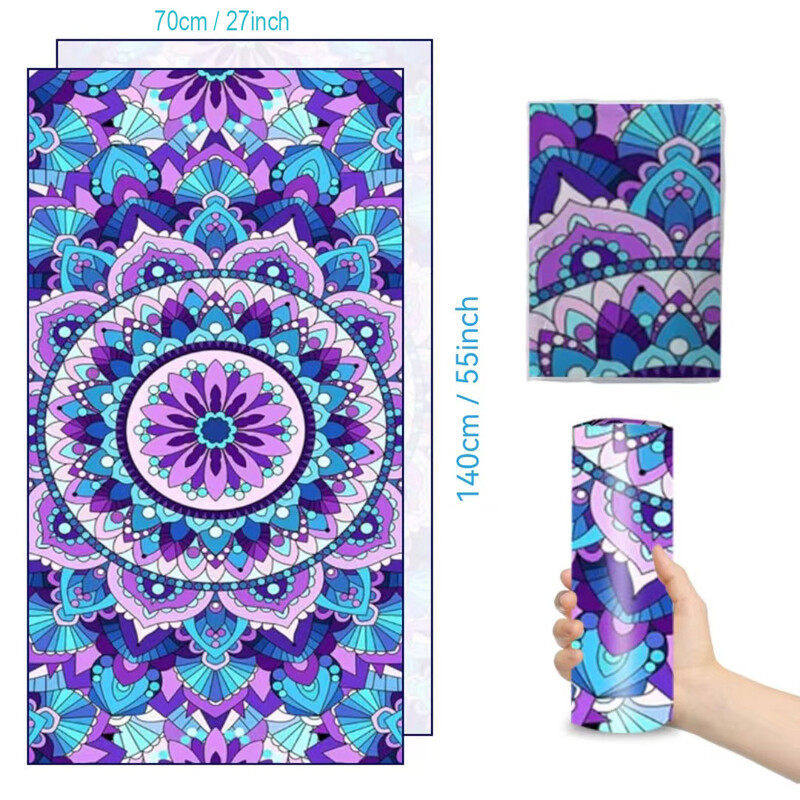 Mikropluošto paplūdimio rankšluostis, sugeriantis vonios rankšluostis, didelis Greitai džiūstantis kremas nuo saulės, skirtas suaugusiems Kelionių baseinas Purpurinių gėlių raštas