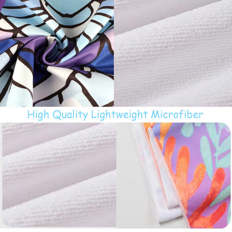 Mikropluošto paplūdimio rankšluostis, sugeriantis vonios rankšluostis, didelis Greitai džiūstantis kremas nuo saulės, skirtas suaugusiems Kelionių baseinas Purpurinių gėlių raštas