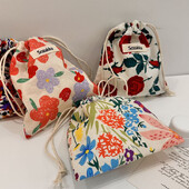 Geantă de machiaj drăguță Cadou de Crăciun Organizator de bijuterii din bumbac lenjerie florală Geantă de depozitare cu șnur pentru femei Geantă de depozitare pentru finisare