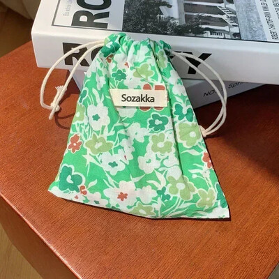 Geantă de machiaj drăguță Cadou de Crăciun Organizator de bijuterii din bumbac lenjerie florală Geantă de depozitare cu șnur pentru femei Geantă de depozitare pentru finisare