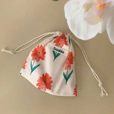 Geantă de machiaj drăguță Cadou de Crăciun Organizator de bijuterii din bumbac lenjerie florală Geantă de depozitare cu șnur pentru femei Geantă de depozitare pentru finisare