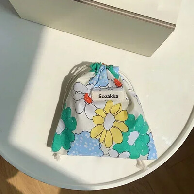 Geantă de machiaj drăguță Cadou de Crăciun Organizator de bijuterii din bumbac lenjerie florală Geantă de depozitare cu șnur pentru femei Geantă de depozitare pentru finisare