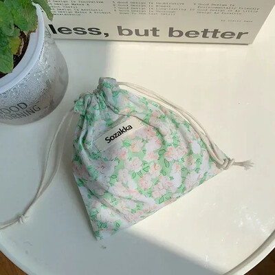 Geantă de machiaj drăguță Cadou de Crăciun Organizator de bijuterii din bumbac lenjerie florală Geantă de depozitare cu șnur pentru femei Geantă de depozitare pentru finisare