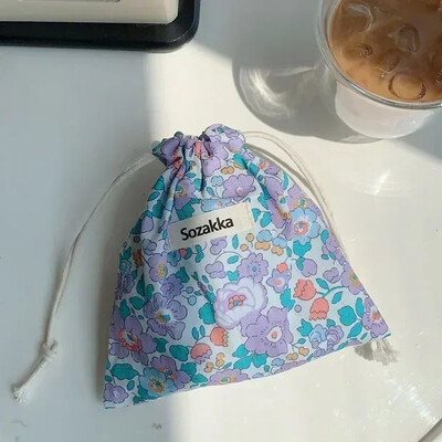 Geantă de machiaj drăguță Cadou de Crăciun Organizator de bijuterii din bumbac lenjerie florală Geantă de depozitare cu șnur pentru femei Geantă de depozitare pentru finisare