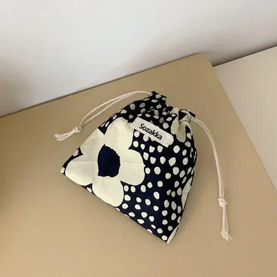 Geantă de machiaj drăguță Cadou de Crăciun Organizator de bijuterii din bumbac lenjerie florală Geantă de depozitare cu șnur pentru femei Geantă de depozitare pentru finisare