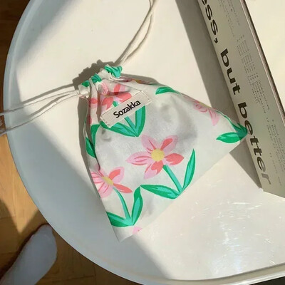 Geantă de machiaj drăguță Cadou de Crăciun Organizator de bijuterii din bumbac lenjerie florală Geantă de depozitare cu șnur pentru femei Geantă de depozitare pentru finisare