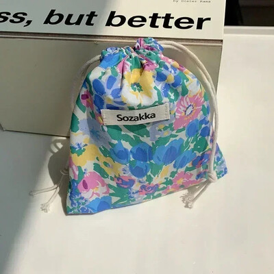 Geantă de machiaj drăguță Cadou de Crăciun Organizator de bijuterii din bumbac lenjerie florală Geantă de depozitare cu șnur pentru femei Geantă de depozitare pentru finisare