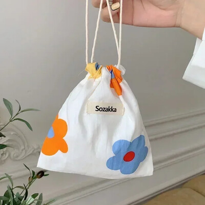 Geantă de machiaj drăguță Cadou de Crăciun Organizator de bijuterii din bumbac lenjerie florală Geantă de depozitare cu șnur pentru femei Geantă de depozitare pentru finisare