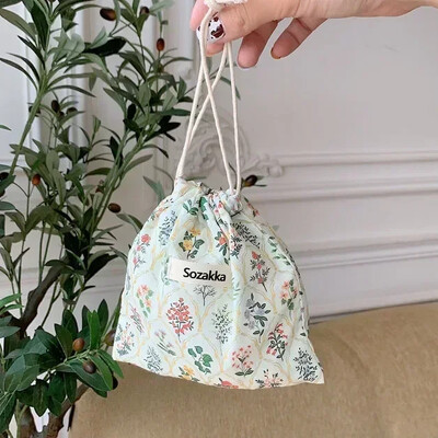 Geantă de machiaj drăguță Cadou de Crăciun Organizator de bijuterii din bumbac lenjerie florală Geantă de depozitare cu șnur pentru femei Geantă de depozitare pentru finisare