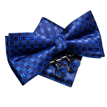 Hi-Tie Jacquard Mens Bowtie Adjustable Self Tie Pocket Square Копчета за ръкавели за мъжка сватба Business Party Red Blue Gold