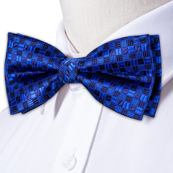 Hi-Tie Jacquard Mens Bowtie Adjustable Self Tie Pocket Square Копчета за ръкавели за мъжка сватба Business Party Red Blue Gold