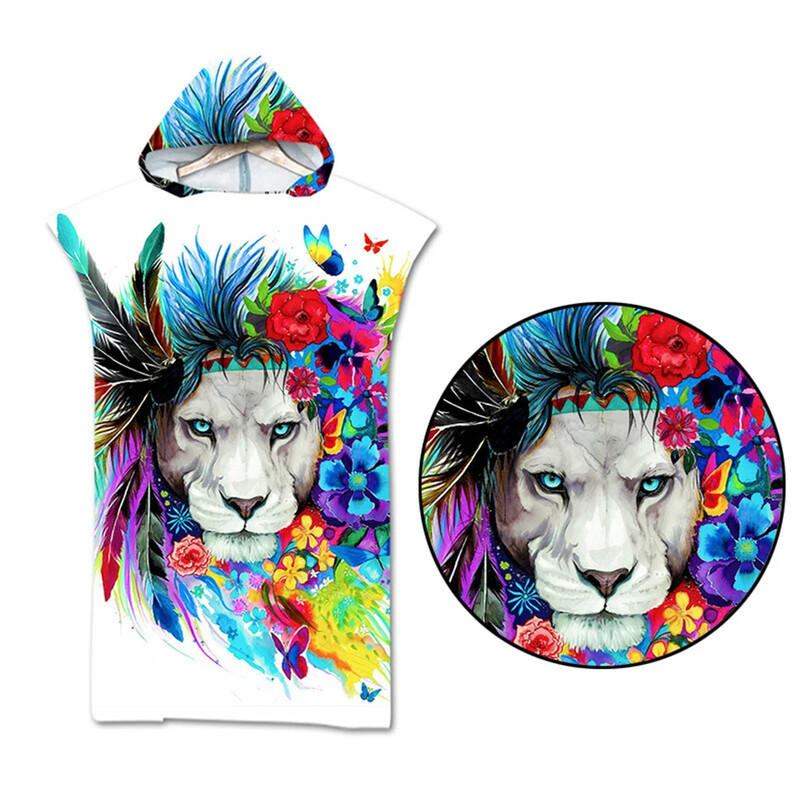 Spausdintas paplūdimio rankšluostis su gobtuvu suaugusiems, greitai išdžiūstantis baseino pončo vonios rankšluostis su chalatu