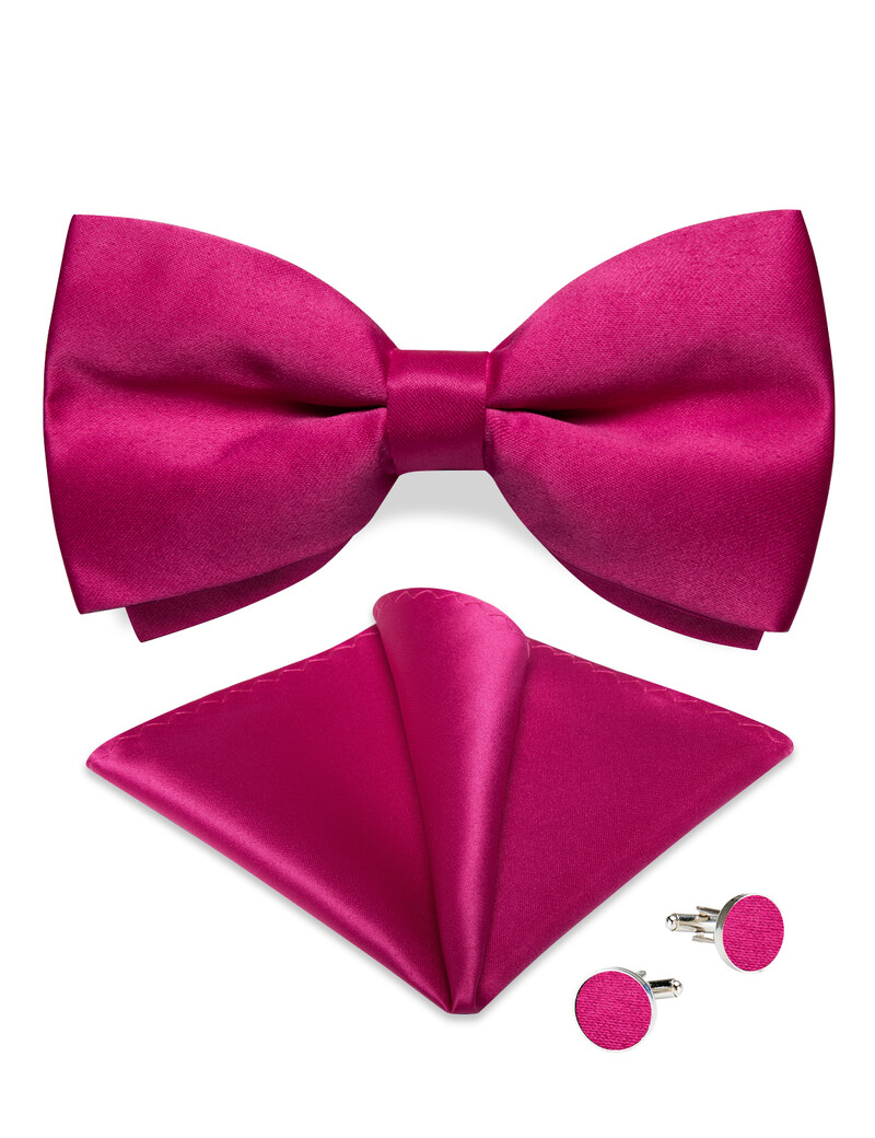 Meeste soliidne eelseotud kikilips Rose punane kikilips Tasku kandiline mansetinööpide komplektid meestele Reguleeritav siidist liblikasõlm pulmapidu