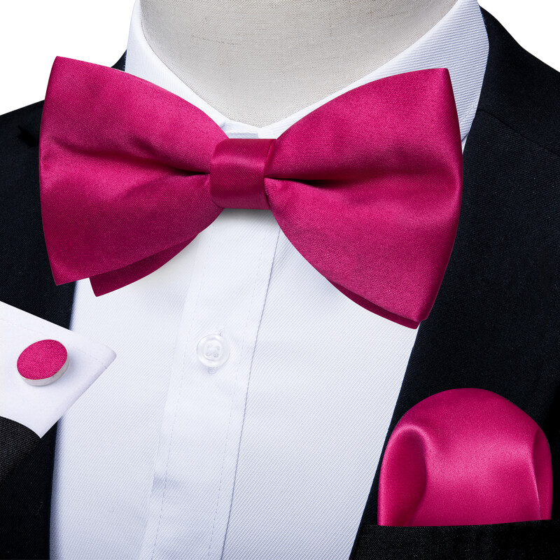 Meeste soliidne eelseotud kikilips Rose punane kikilips Tasku kandiline mansetinööpide komplektid meestele Reguleeritav siidist liblikasõlm pulmapidu
