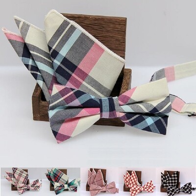 Muška maramica za kravate set Provjerite Bowknot Classic Cotton Jacquard tkani muškarci leptir Bowtie Pocket Square Hanky odijela