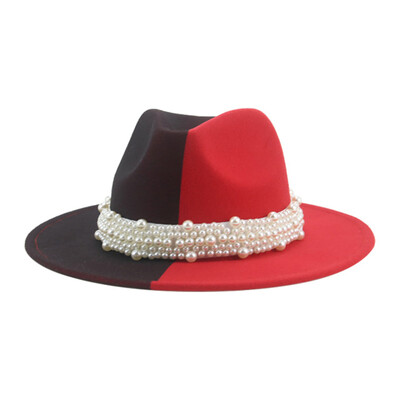 QBHAT Melns un sarkans savārstījums Fedoras Cepure sievietēm Vīriešiem Unisex Baznīcas cepure ar platām malām ballītes gradienta Džeza top cepure шапка