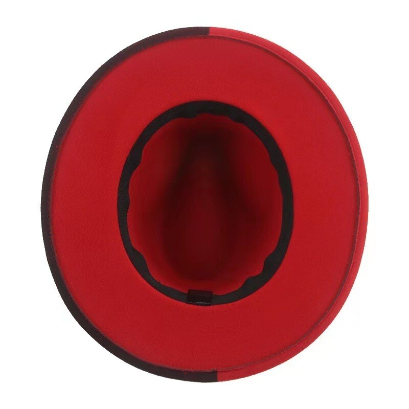 QBHAT Melns un sarkans savārstījums Fedoras Cepure sievietēm Vīriešiem Unisex Baznīcas cepure ar platām malām ballītes gradienta Džeza top cepure шапка
