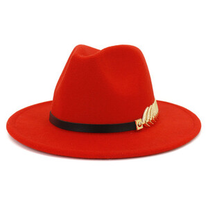 QBHAT Trend Vīrieši Sieviešu vilnas filcs Panamas cepure Fedora cepures ar metāla lapām Ādas josla Jazz Trilby cepure balta zaļa dzeltena cepures