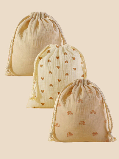 3 bucăți pentru cărucior din muselină din bumbac, buzunar pentru agățat, prosop pentru bebeluși, husă pentru scutece, saci de depozitare cu șnur pentru bebeluși