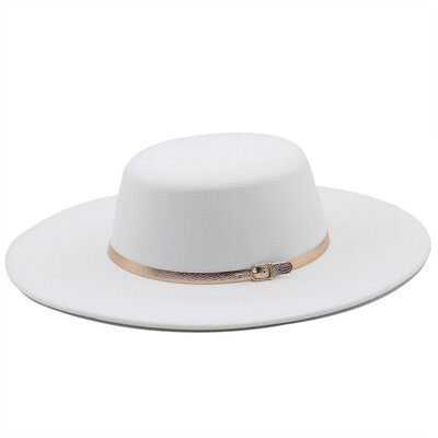 QBHAT Pălării Toamnă Iarnă pentru femei Moda 10 cm cu margine mare cu vârf plat Fedoras Fascinator Rochii de biserică vintage Pălărie pentru femei