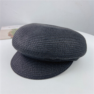Дамски летни шапки с пръстени, едноцветна обикновена сламена осмоъгълна шапка Дамски ежедневни шапки за вестникарски слънчеви шапки Британска барета Женска шапка за художник