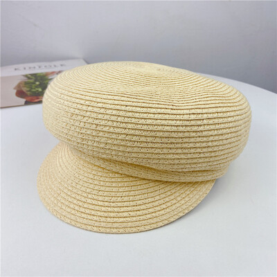 Дамски летни шапки с пръстени, едноцветна обикновена сламена осмоъгълна шапка Дамски ежедневни шапки за вестникарски слънчеви шапки Британска барета Женска шапка за художник
