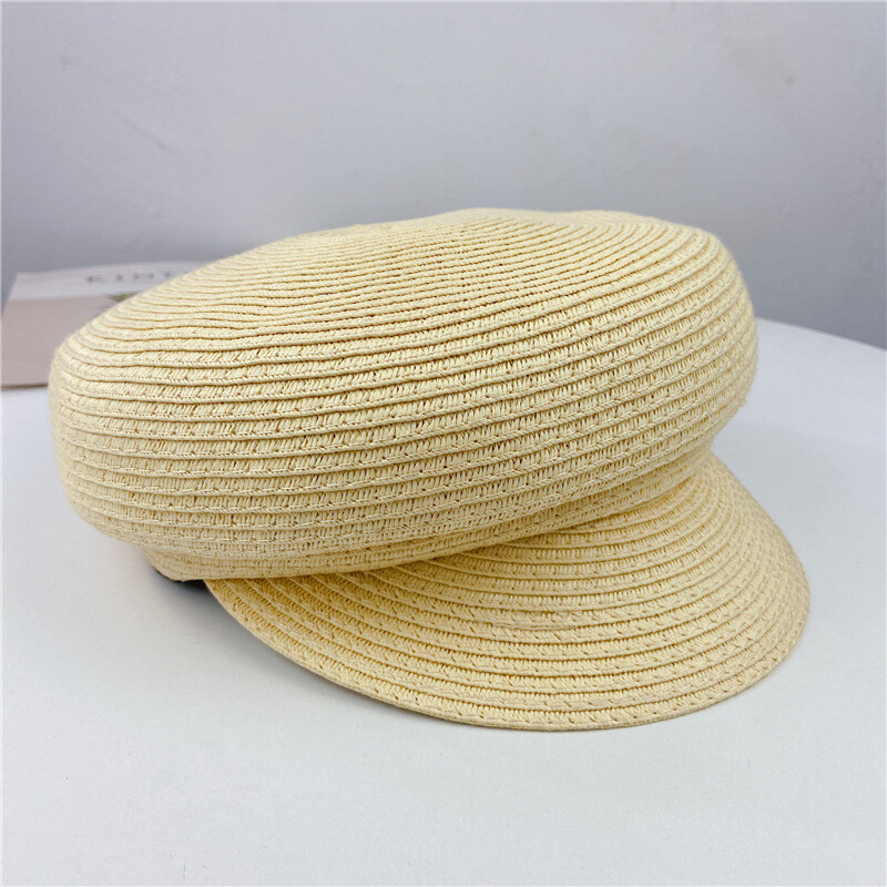 Дамски летни шапки с пръстени, едноцветна обикновена сламена осмоъгълна шапка Дамски ежедневни шапки за вестникарски слънчеви шапки Британска барета Женска шапка за художник