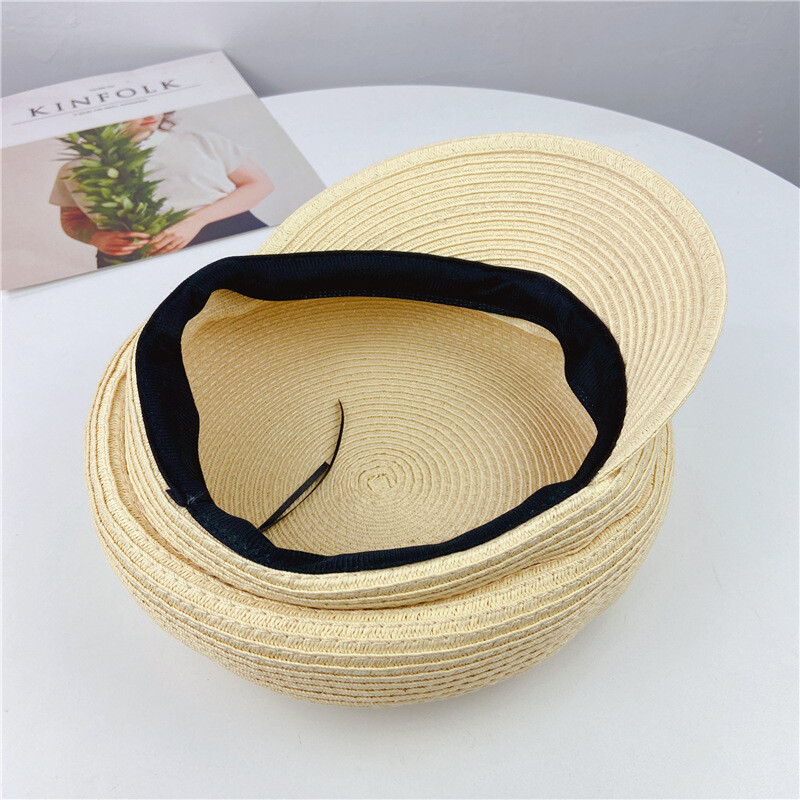 Дамски летни шапки с пръстени, едноцветна обикновена сламена осмоъгълна шапка Дамски ежедневни шапки за вестникарски слънчеви шапки Британска барета Женска шапка за художник