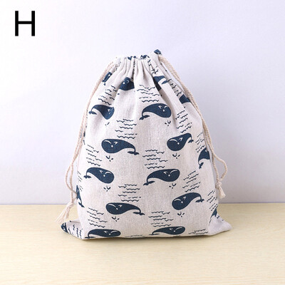 Geantă din țesătură din bumbac, in, geantă cu șnur, drăguț cu imprimeu cu animale, pentru copii, din pânză de călătorie, pantofi, geantă de depozitare, geantă pentru machiaj, geantă cadou de Crăciun