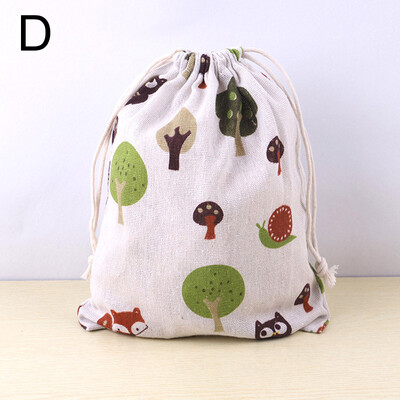 Geantă din țesătură din bumbac, in, geantă cu șnur, drăguț cu imprimeu cu animale, pentru copii, din pânză de călătorie, pantofi, geantă de depozitare, geantă pentru machiaj, geantă cadou de Crăciun