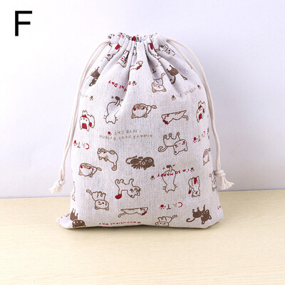 Geantă din țesătură din bumbac, in, geantă cu șnur, drăguț cu imprimeu cu animale, pentru copii, din pânză de călătorie, pantofi, geantă de depozitare, geantă pentru machiaj, geantă cadou de Crăciun
