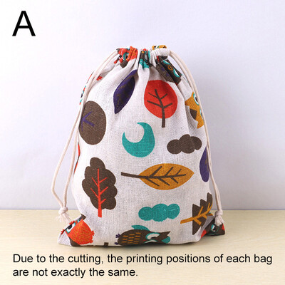 Geantă din țesătură din bumbac, in, geantă cu șnur, drăguț cu imprimeu cu animale, pentru copii, din pânză de călătorie, pantofi, geantă de depozitare, geantă pentru machiaj, geantă cadou de Crăciun