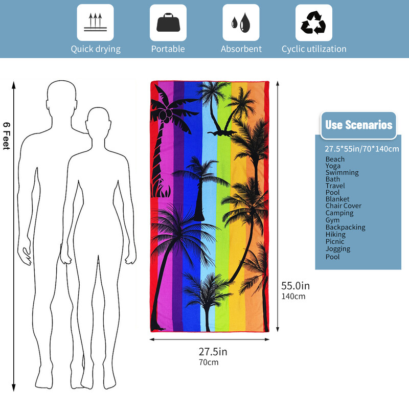 MUTAO mikropluošto plaukų žiedas Spausdintas paplūdimio rankšluostis Alpinizmas į kalnus Joga Beach Plaukimas bėgimui sugeriantis minkštas rankšluostis