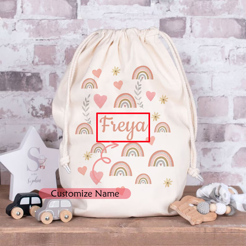 Nume personalizat Curcubeu Jucărie Geantă copil fată Petrecere aniversare baby shower cadou de Crăciun geantă pentru copii Dormitor Depozitare
