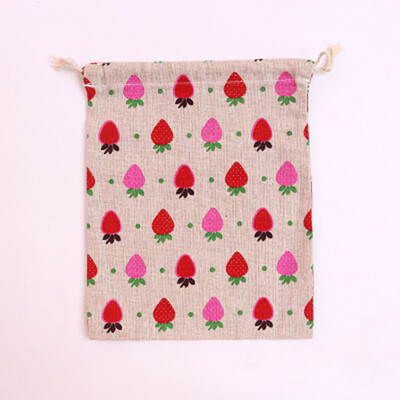 Pachet de depozitare din bumbac cu căpșuni Flamingo Geantă cu șnur Poșetă mică de călătorie pentru femei Geantă mică din pânză Husă pentru cadou de Crăciun
