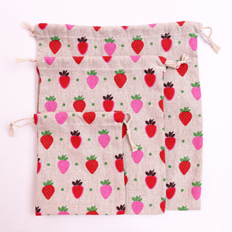 Pachet de depozitare din bumbac cu căpșuni Flamingo Geantă cu șnur Poșetă mică de călătorie pentru femei Geantă mică din pânză Husă pentru cadou de Crăciun