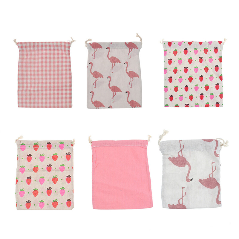 Pachet de depozitare din bumbac cu căpșuni Flamingo Geantă cu șnur Poșetă mică de călătorie pentru femei Geantă mică din pânză Husă pentru cadou de Crăciun